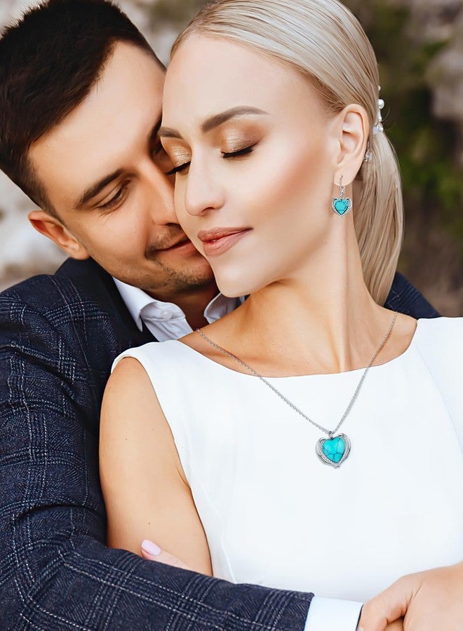 BDL Turquoise Necklace - Sterling Silver Angel Wing Heart Shape Natural Turquoise with 5A Cubic Zirconia Pendant Necklace for Women, Western Jewelry, Gifts for Women Wife Moms Grandma… - Image 2